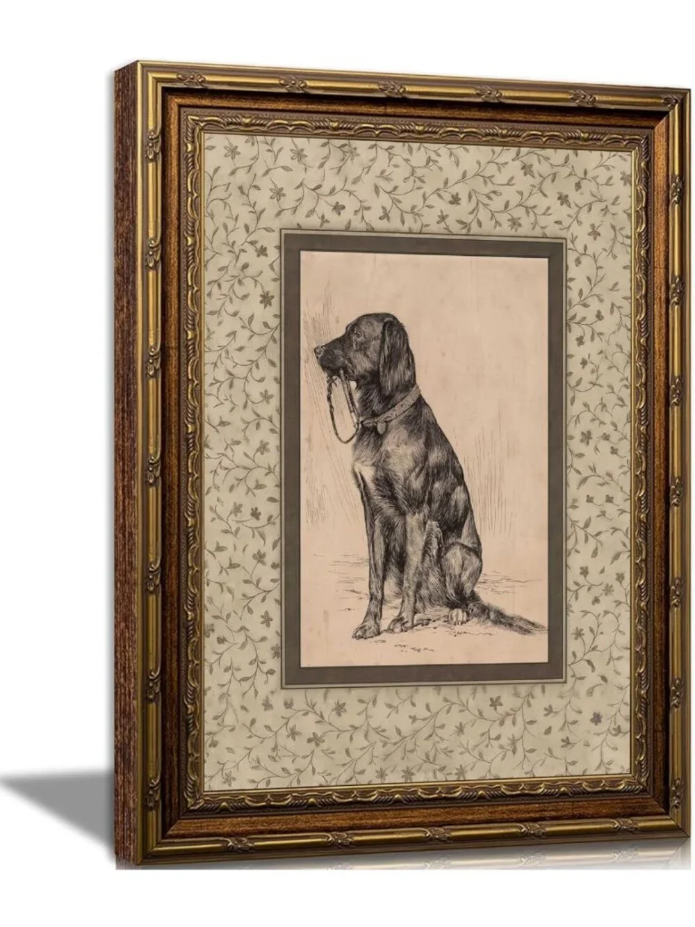Vintage Gold Framed Dog Sketch Wall Art - 16x24 Inch Home Decor Piece